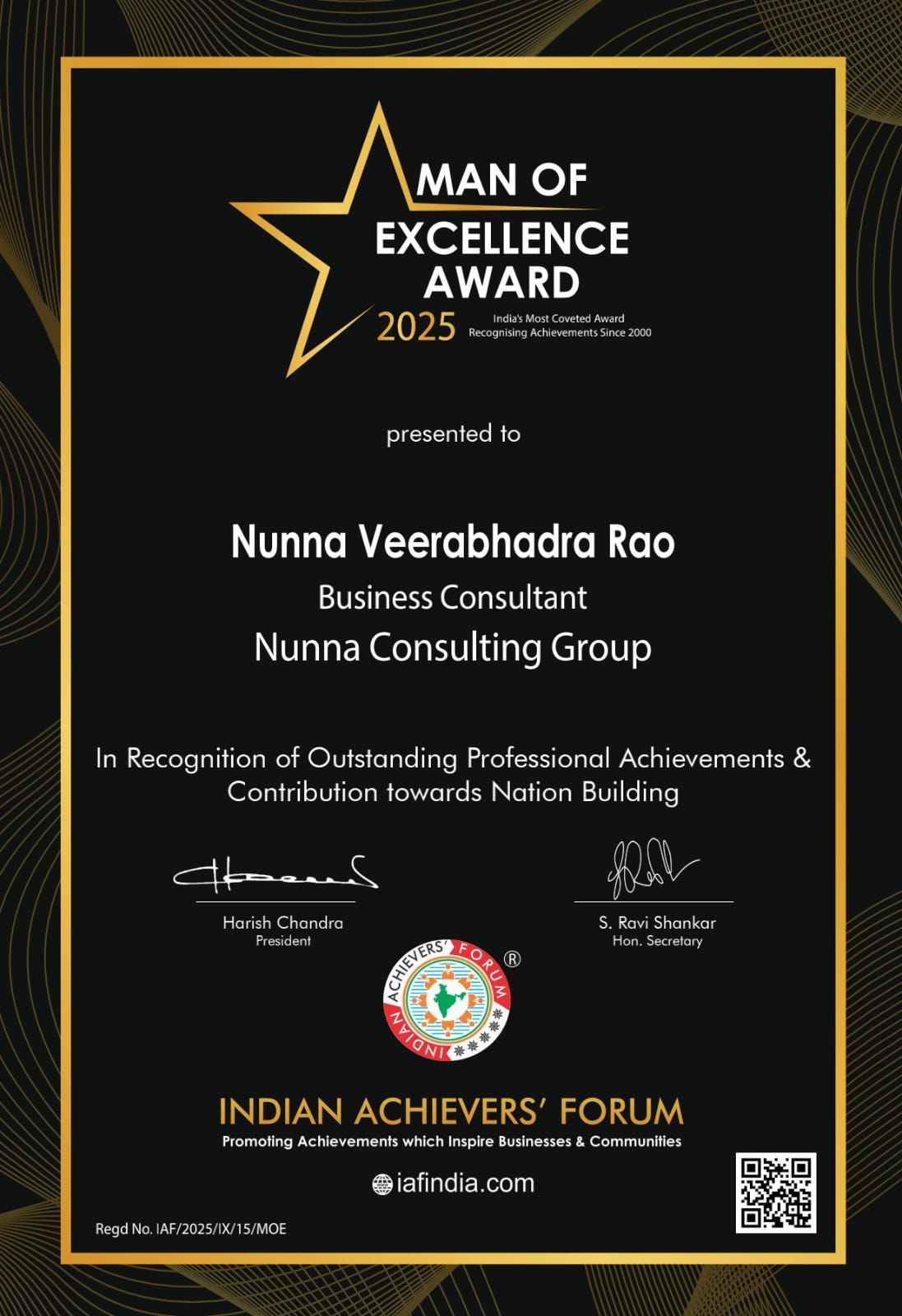 Man of Excellence Award 2025 — Indian Achievers’ Forum