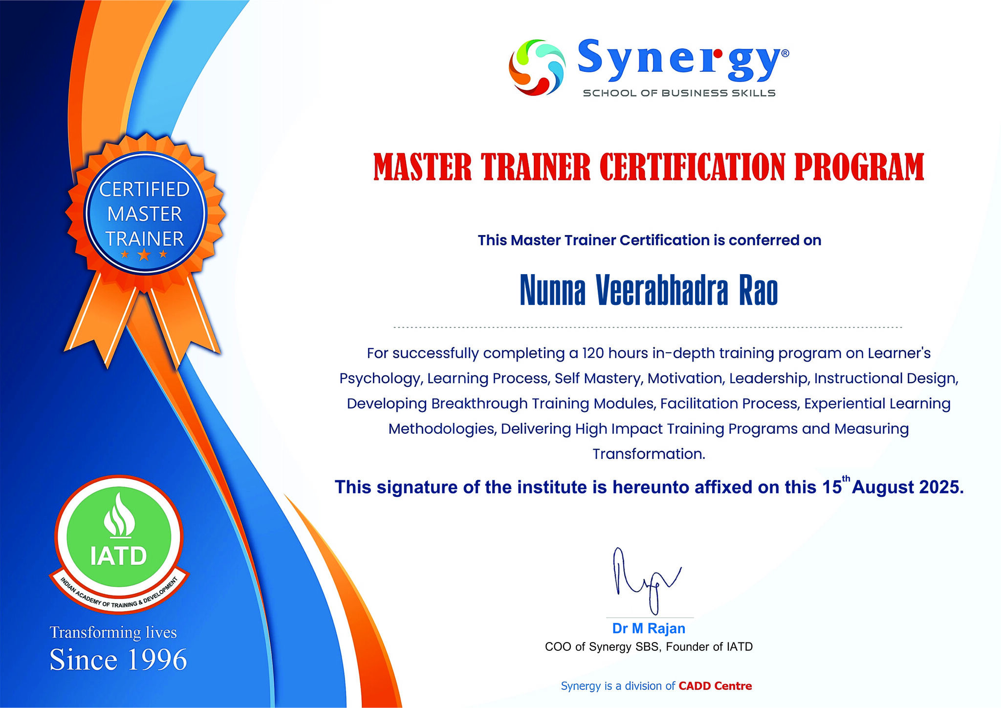 Certified Master Trainer (IATD) — Synergy SBS
